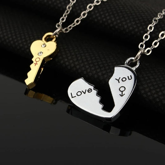 Couple Key & Heart Puzzle Necklace Set