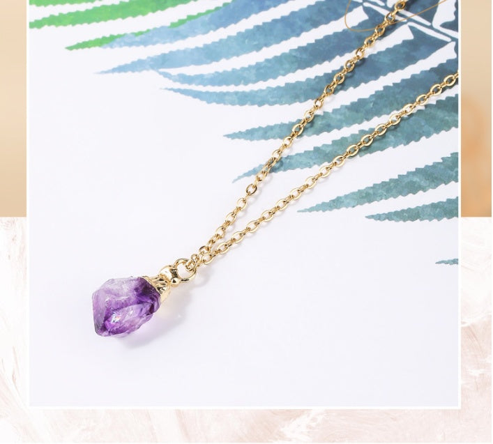 Amethyst Rough Stone Gold Plated Pendant Necklace