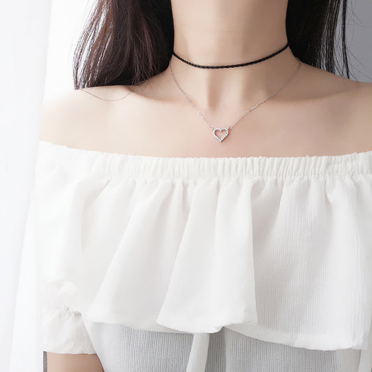 Silver Diamond Love Heart Necklace