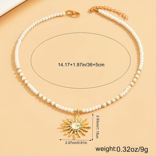 Rhinestone Dripping Sun Pendant Necklace