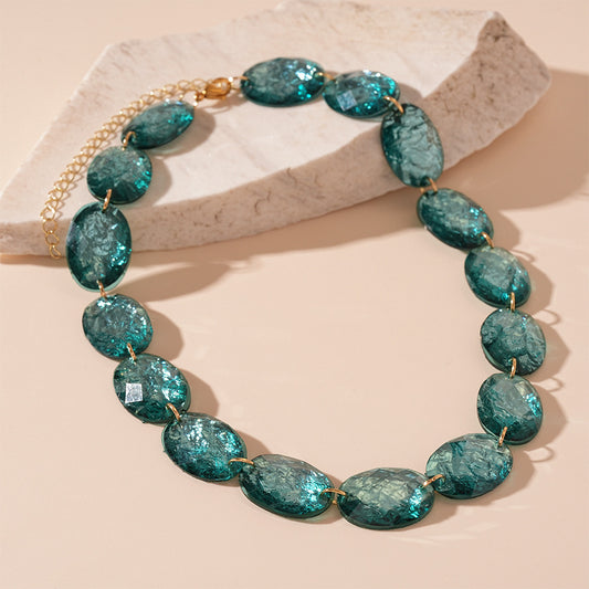 Green Oval Resin Geometric Clavicle Chain