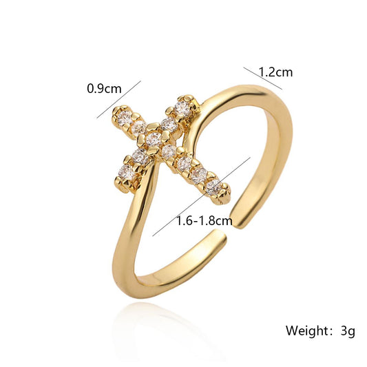 Adjustable Gold-Plated Cross Copper Ring