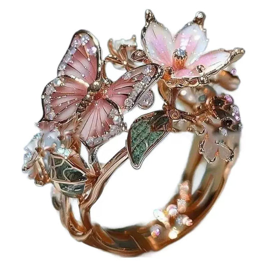 Elegant Flower Butterfly Ring