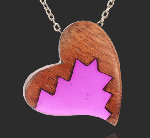 Purple Wood & Resin Heart Necklace