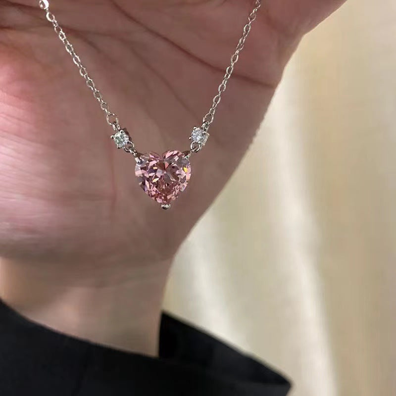 Pink Heart Crystal Pendant Necklace