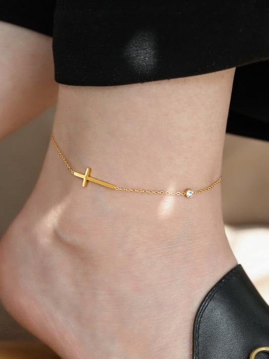 Minimalistic Zircon Cross Anklet & Bracelet Set