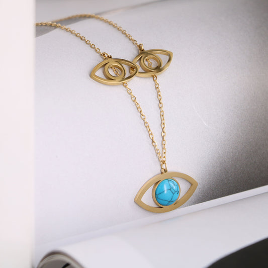 Gold Blue Turquoise Devil’s Eye Necklace
