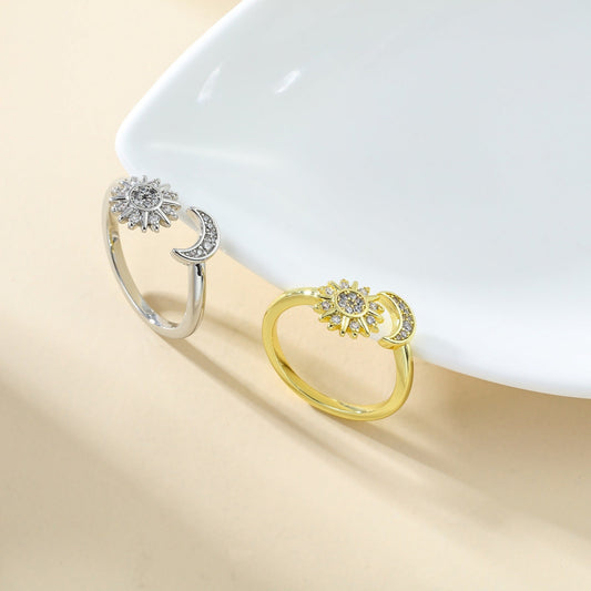 Adjustable Star and Moon Ring with Rhinestones - Trendy Radar