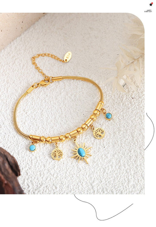 All - Match Sun Turquoise Pendant Necklace & Bracelet Set - Trendy Radar