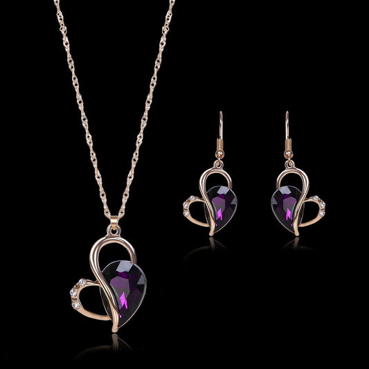 Elegant Heart Jewellery Necklace & Earrings, 2pc Set