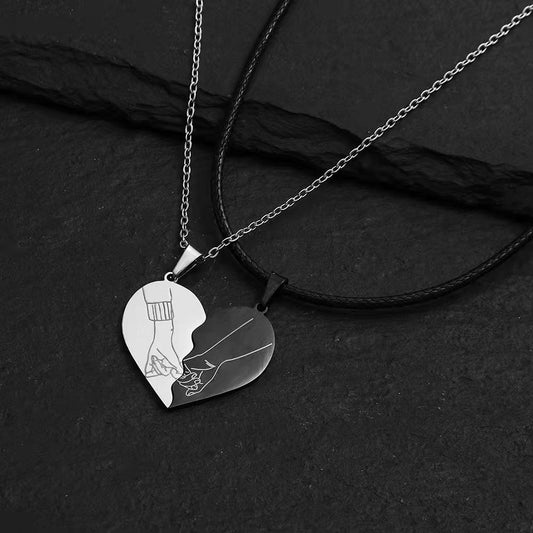 Black and White Heart Shaped Couple Necklace