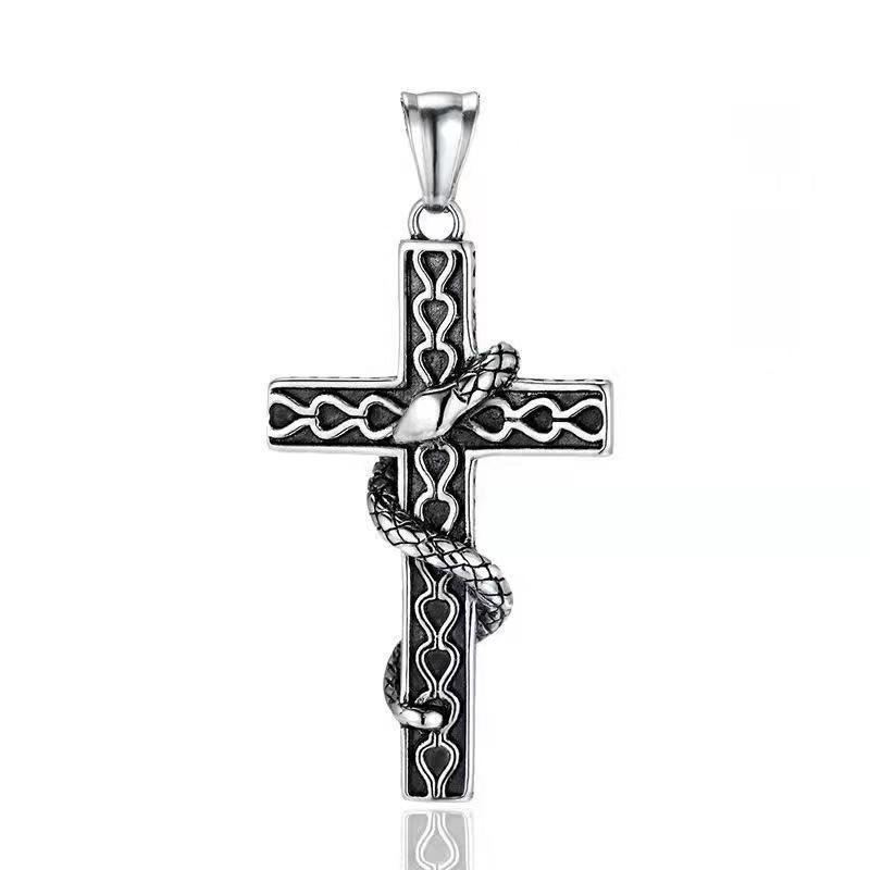 Gothic Snake Wrapped Cross Pendant Necklace