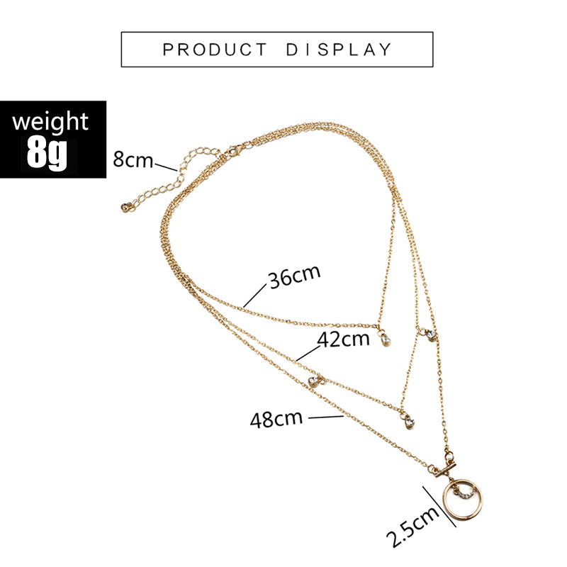 Multi-Layer Gold Moon Rhinestone Pendant Choker Necklace