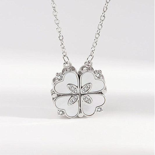 Net Red Clover Enamel Necklace