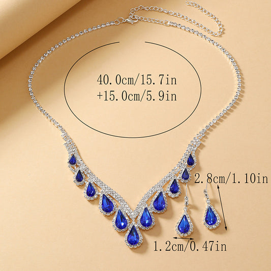 Sapphire Blue Crystal Necklace & Earrings Set