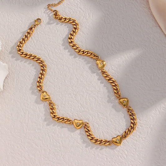 Retro Heart Cuban Link Necklace or Bracelet for Women