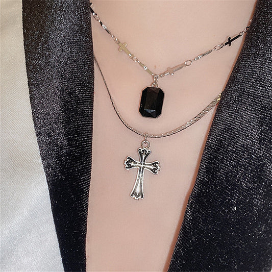 Dark Sweetheart Baroque Cross Pendant Layer Necklace