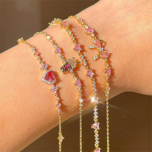 Sweet Bow Heart Rhinestone Bracelets