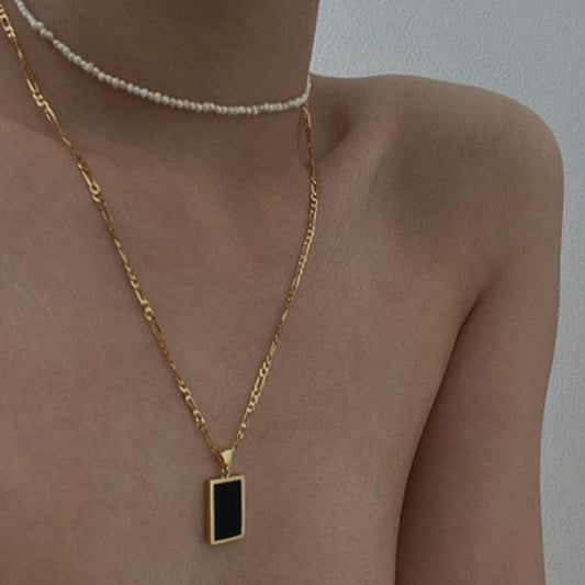 Retro Square Shell Tag Necklace for Women