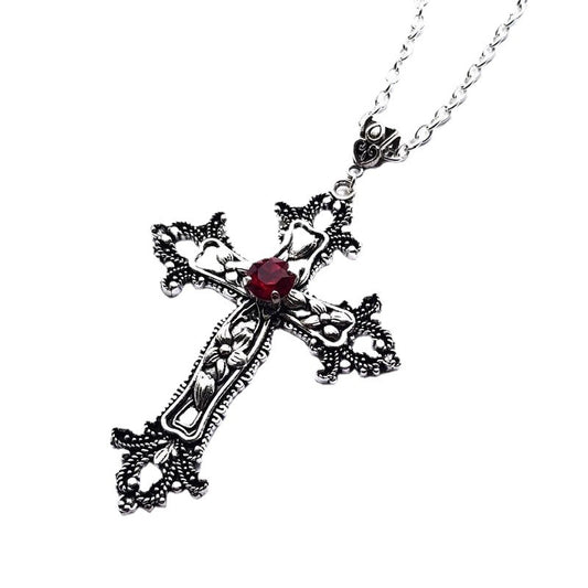 Retro Flower Pattern Cross Necklace