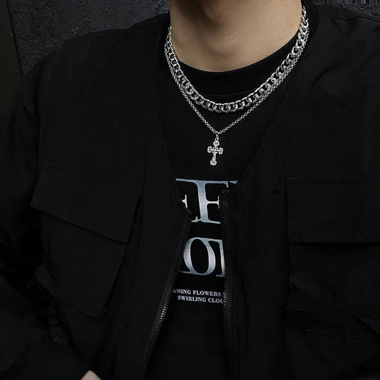 Multi-Layer Retro Cross Titanium Steel Necklaces