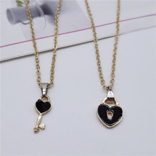 Couple Lock & Key Necklaces Set, 2Pcs
