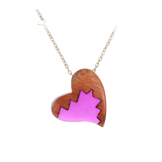 Purple Wood & Resin Heart Necklace