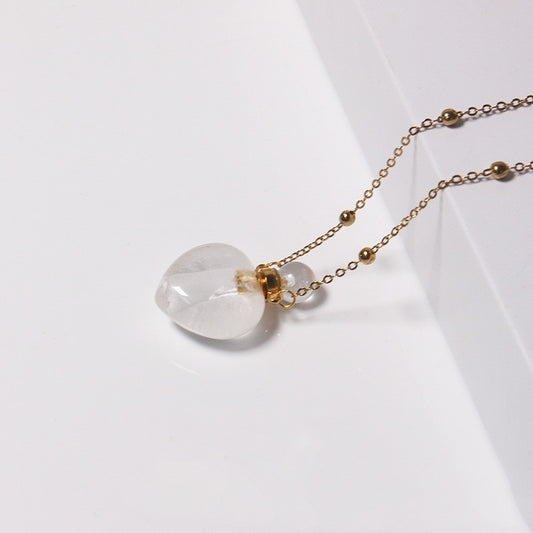 Natural Heart Crystal Perfume Bottle Necklace