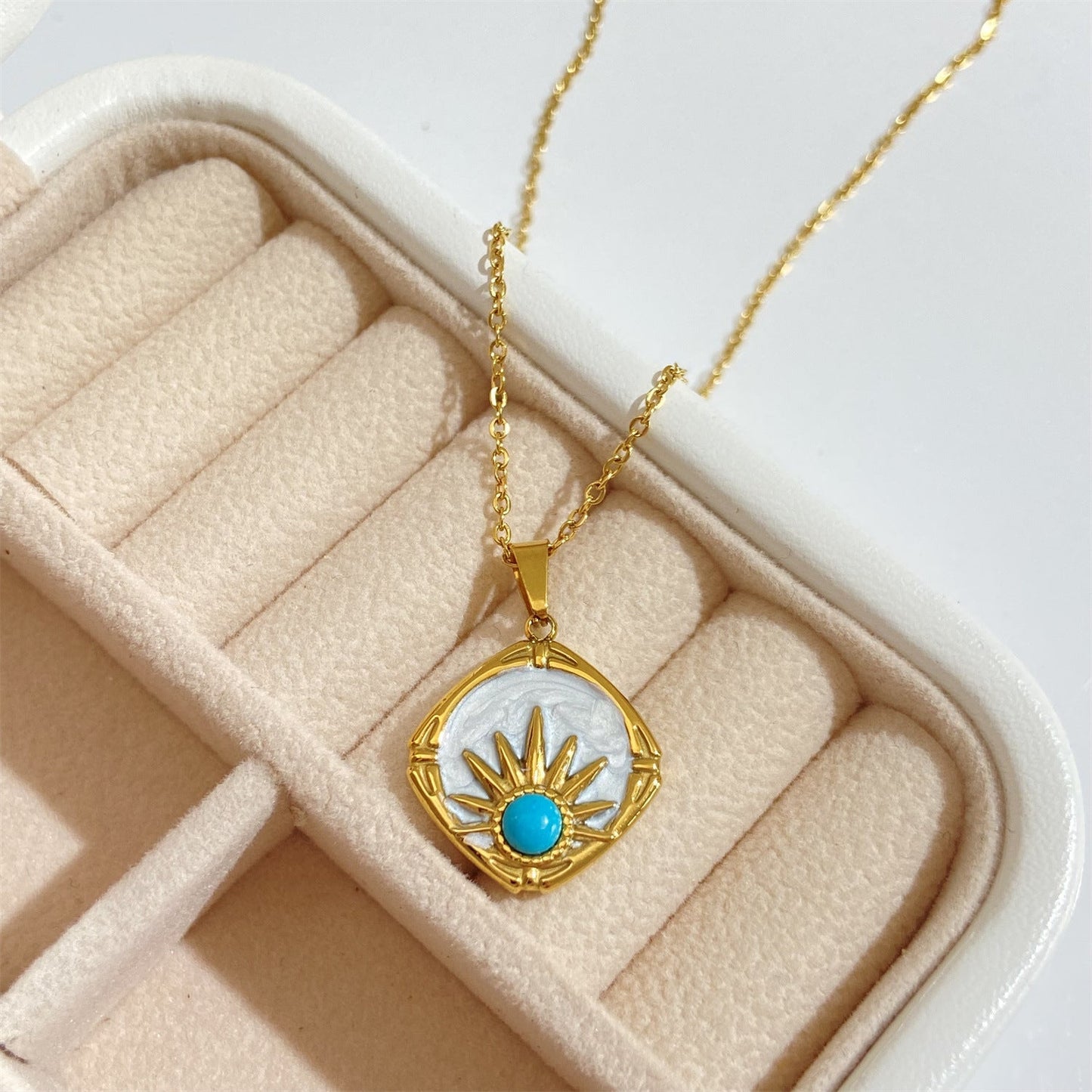 Drop Oil Pearl Blue Turquoise Sun Pendant Necklace - Trendy Radar