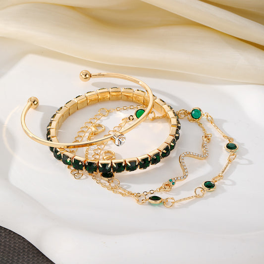 Green Diamond Stretch Bracelet Set – 4 Piece
