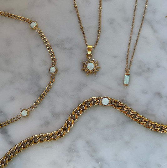 Natural Opal Sun Pendant Necklace