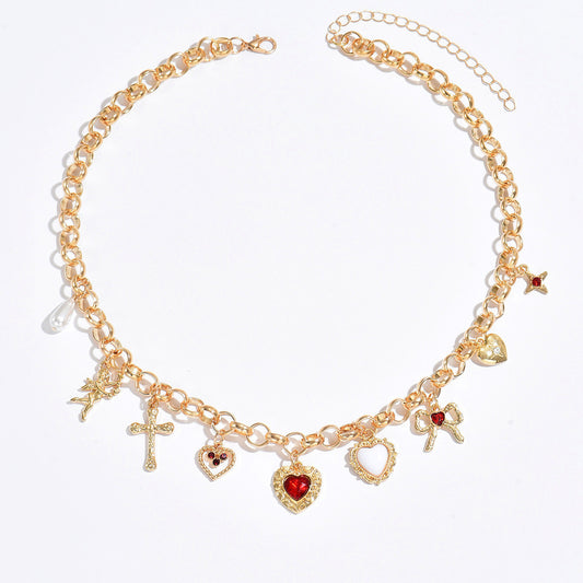 Heart-Shaped Cross Pendant Necklace & Bracelet