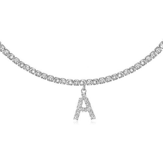 A-Z Letter Zircon Necklace, Silver & Gold