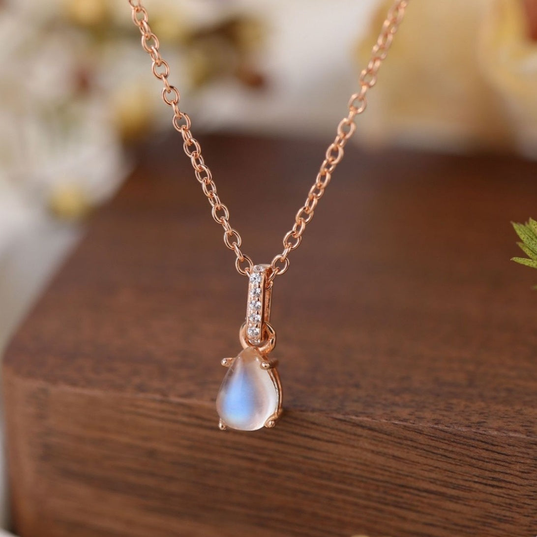 925 Silver Water Drop Moonstone Necklace