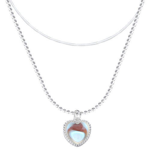 Gradient Gem Heart Shaped Clavicle Chain Necklace