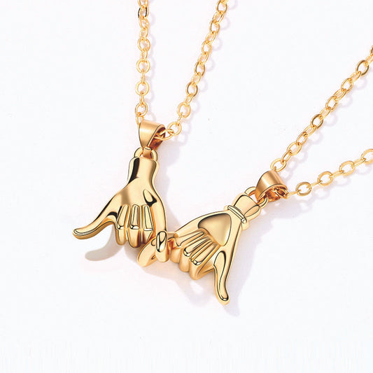 Holding Hands Couple Necklace, 2Pc Set