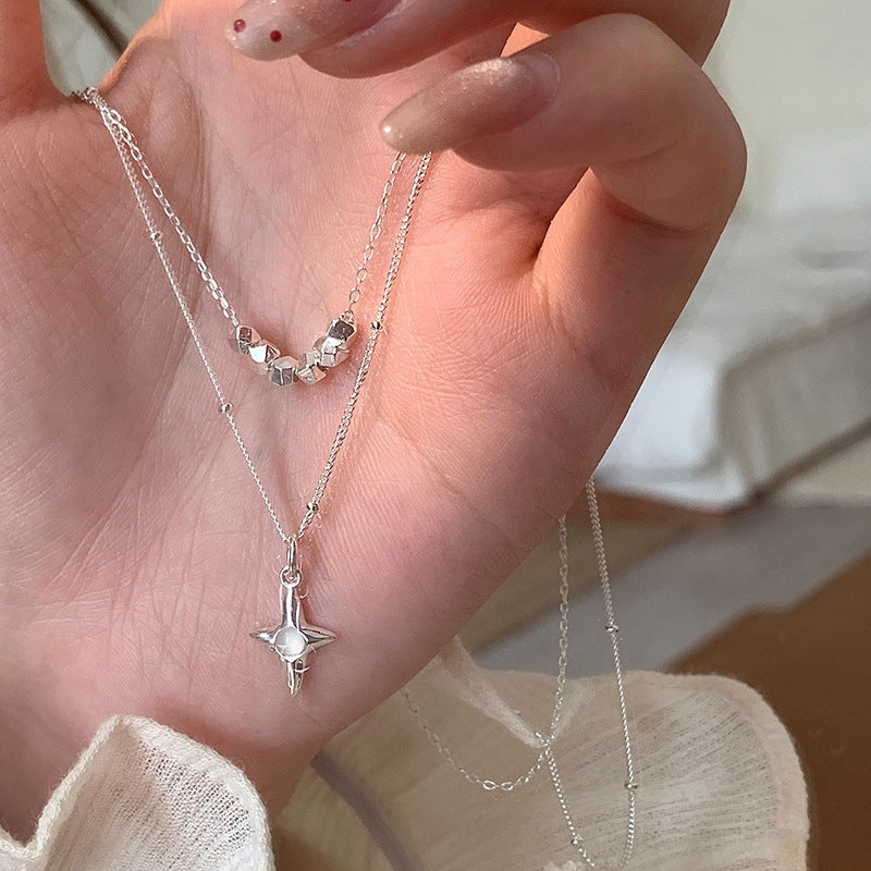 Double Layer Opal Cross Necklace