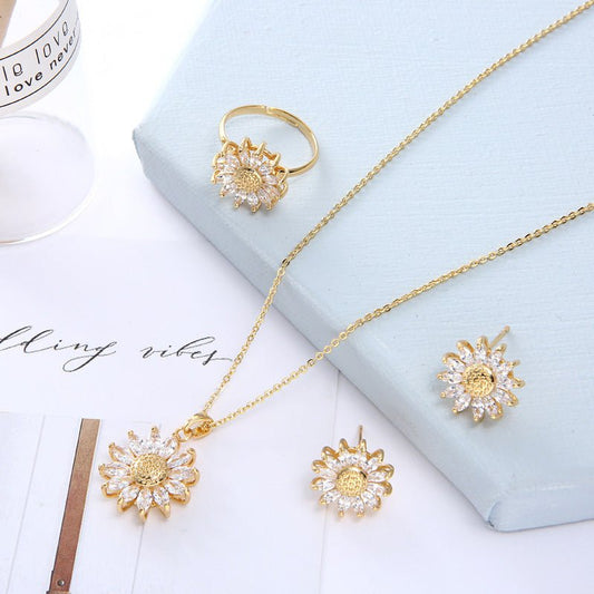 Gold - Plated Jewellery Set – Earrings, Ring & Necklace - Trendy Radar