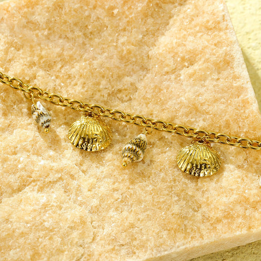 Ins Summer Ocean Style 18K Gold Titanium Steel Shell & Conch Necklace - Trendy Radar