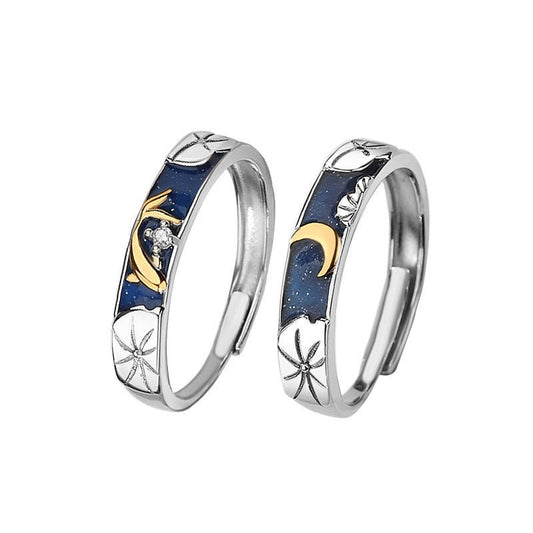Lotus Pond Moonlight Couple Pair Ring – Adjustable 925 Silver - Trendy Radar