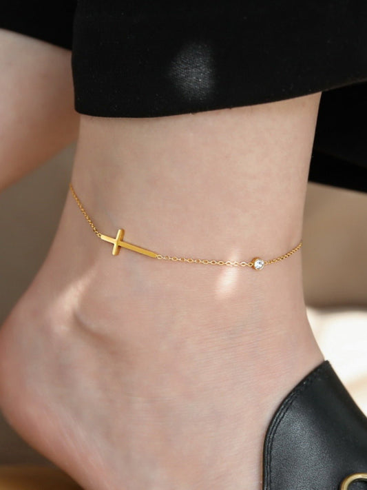 Minimalistic Zircon Cross Anklet & Bracelet Set - Trendy Radar