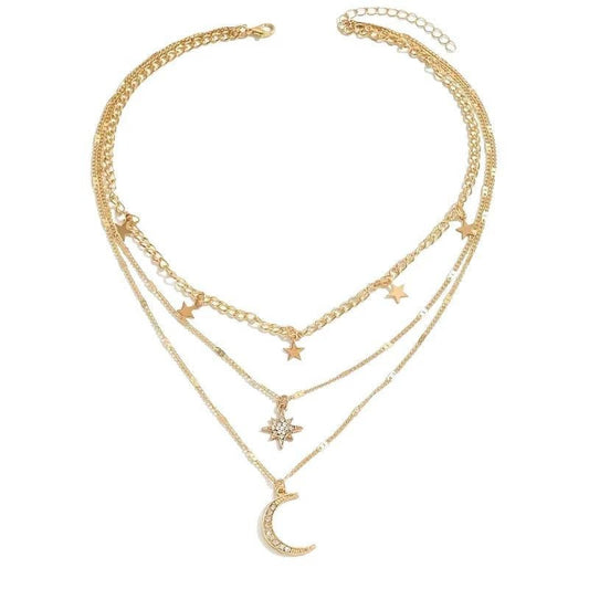 Multi - Layer Moon & Star Necklace for Women - Trendy Radar