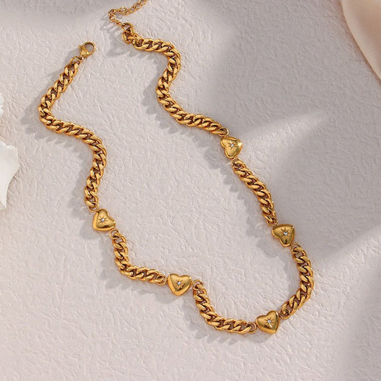 Retro Heart Cuban Link Necklace or Bracelet for Women - Trendy Radar