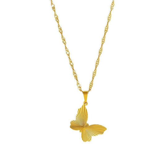 Round, Heart, Square, or Bow Design with Water Wave Chain Necklace - Trendy Radar