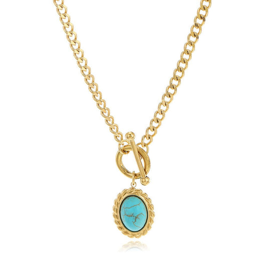 Women’s Stainless Steel Gold Turquoise Necklace - Trendy Radar