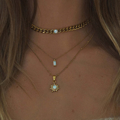 Natural Opal Sun Pendant Necklace