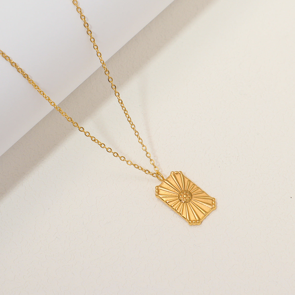 Gold Stainless Steel Zircon Star & Moon Pendant Necklace