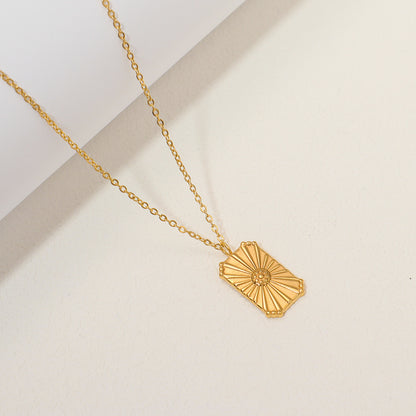 Gold Stainless Steel Zircon Star & Moon Pendant Necklace