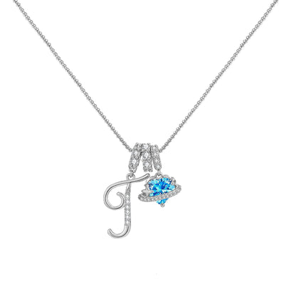 A-Z Alphabet Elegant Blue Heart Necklace with Zircons