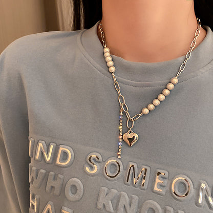 Diamond Heart Reflective Pearl Necklace